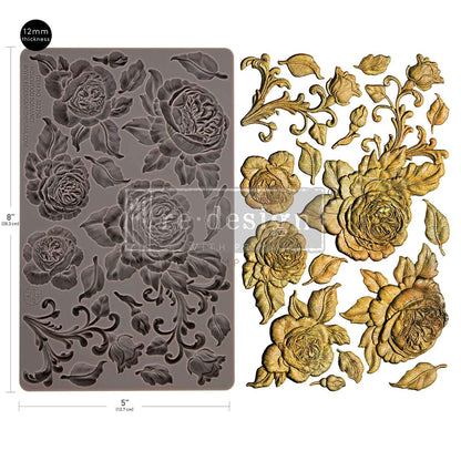 Re-design with Prima Silicone Decor Mould, Rosewood Romance, Roses and Leaves, Embellishments, Food Safe Craft Supplies