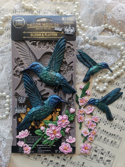 Re-design with Prima Silicone Decor Mould, Bloom and Flutter, Hummingbirds, Flowers, Embellishments, Food Safe Craft Supplies