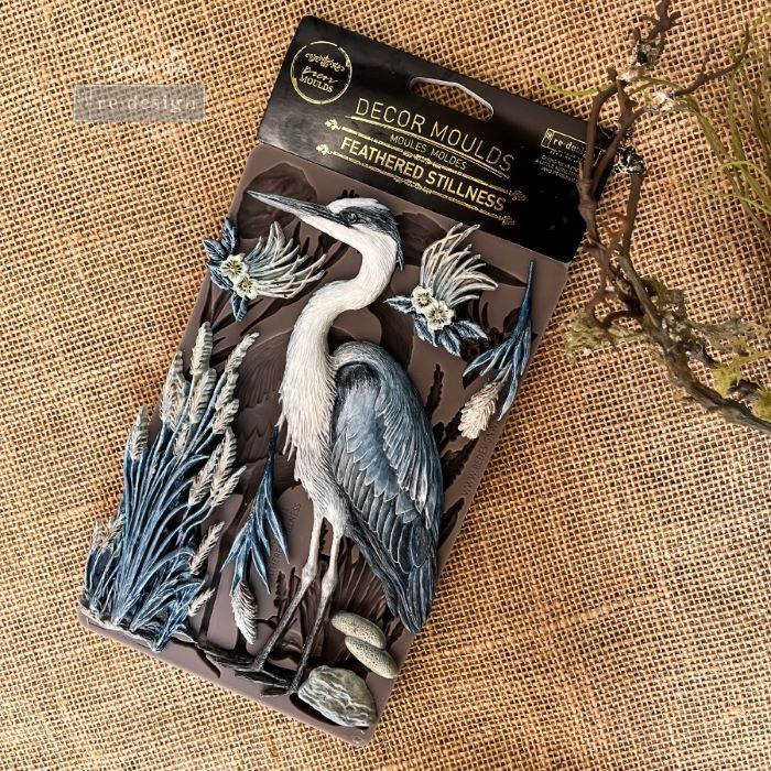 Re-design with Prima Silicone Decor Mould, Feathered Stillness, Heron, Bird, Botanical Elements, Embellishments, Food Safe Craft Supplies