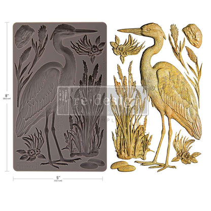 Re-design with Prima Silicone Decor Mould, Feathered Stillness, Heron, Bird, Botanical Elements, Embellishments, Food Safe Craft Supplies
