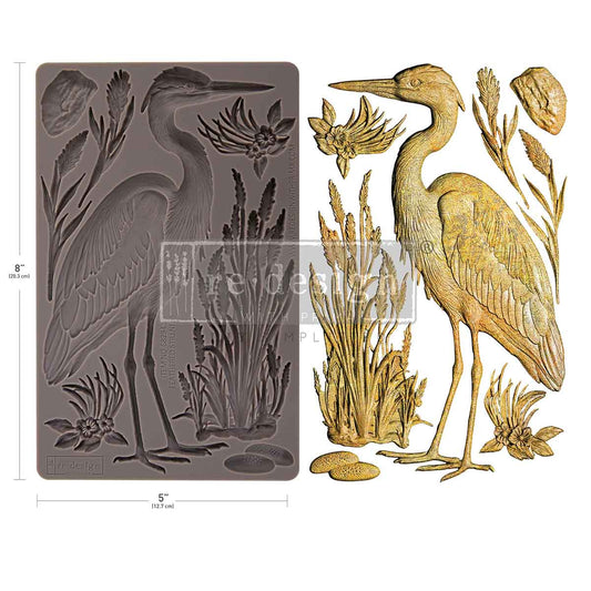 Re-design with Prima Silicone Decor Mould, Feathered Stillness, Heron, Bird, Botanical Elements, Embellishments, Food Safe Craft Supplies