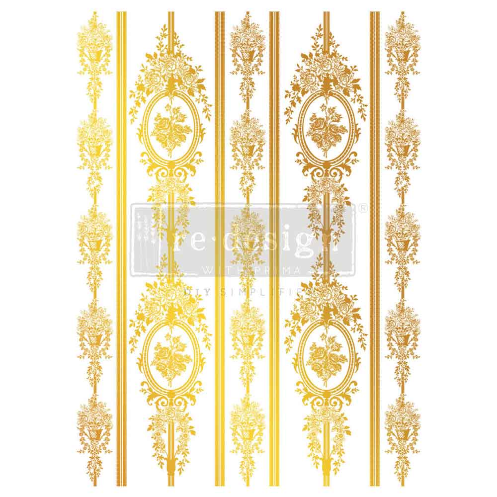 Re-Design with Prima Decor Transfers, Gold Foil by Kacha, Chateau Filigree, French Inspired, total size 18″x24″, cut into 2 sheets. 2026 Q3