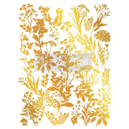 Re-Design with Prima Decor Transfers, Gold Foil by Kacha, Luxe Foliage, French, Organic, total size 18″x24″, cut into 2 sheets. 2026 Q3