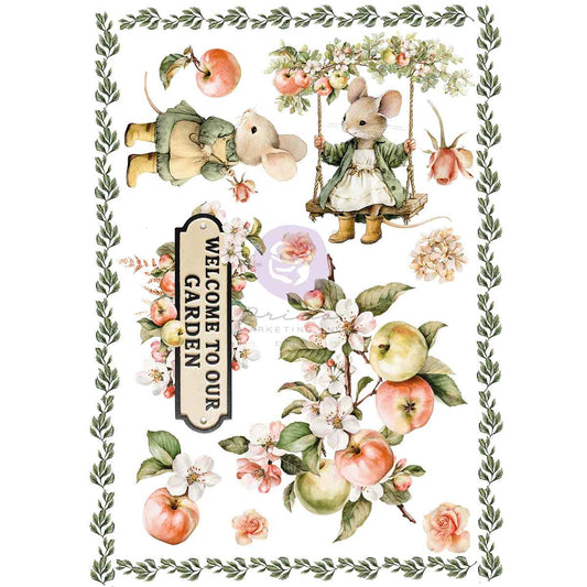 Re-Design with Prima, Homegrown Collection, Garden, Mice, 1 sheet, A4 8.3″x11.7″ Transfer Sheets, Mixed Media, Decor