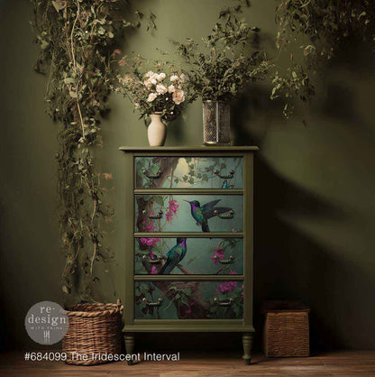 Re-Design with Prima Decoupage Decor Tissue Fiber Pack, 19.5″x30″, The Iridescent Interval, Hummingbirds, Tropical Florals, Mixed Media