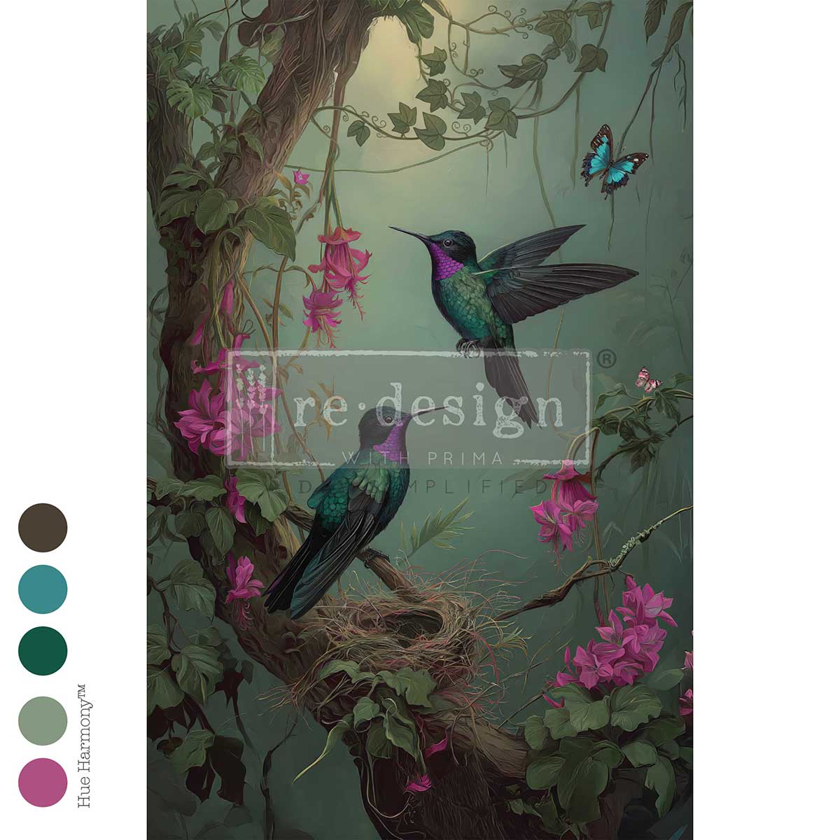 Re-Design with Prima Decoupage Decor Tissue Fiber Pack, 19.5″x30″, The Iridescent Interval, Hummingbirds, Tropical Florals, Mixed Media