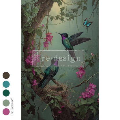 Re-Design with Prima Decoupage Decor Tissue Fiber Pack, 19.5″x30″, The Iridescent Interval, Hummingbirds, Tropical Florals, Mixed Media