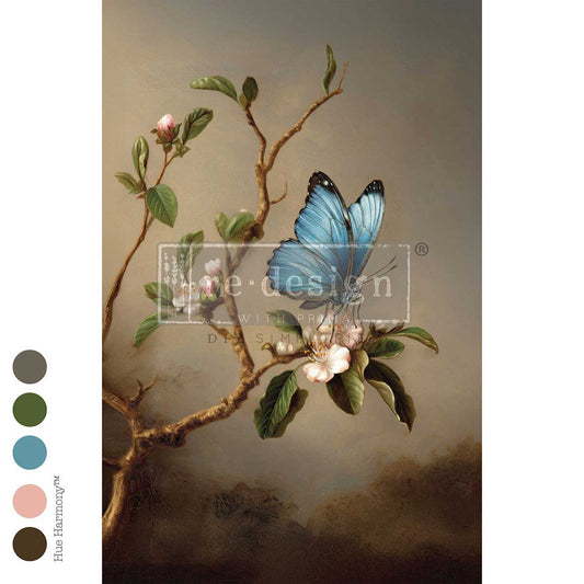 Re-Design with Prima Decoupage Decor Tissue Fiber Pack, 19.5″x30″, Cerulean Soliloquy, Butterfly, Vintage Floral, Mixed Media, DIY Furniture