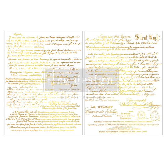Re-Design with Prima, Middy Foil Transfers, Kacha, Gold Gilded Noel Script, French, Shabby Chic, 2026 Q4, 2 sheets, 8.5x11