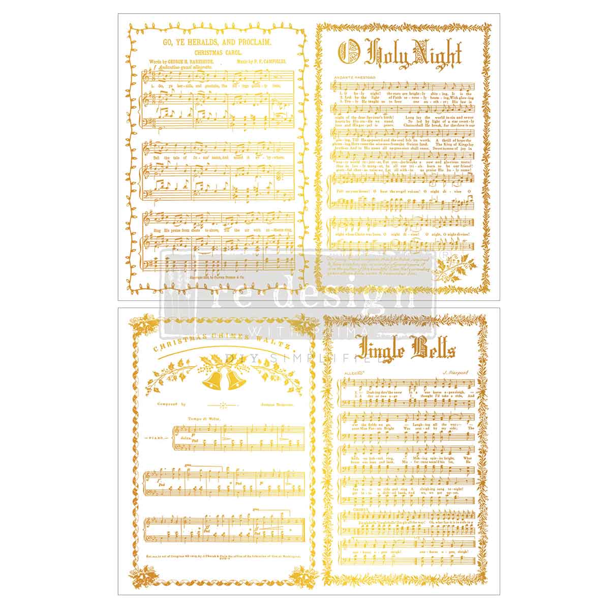 Re-Design with Prima, Middy Foil Transfers, Kacha, Gold Gilded, Yuletide Symphony, Christmas Music Sheets, 2026 Q4, 2 sheets, 8.5x11