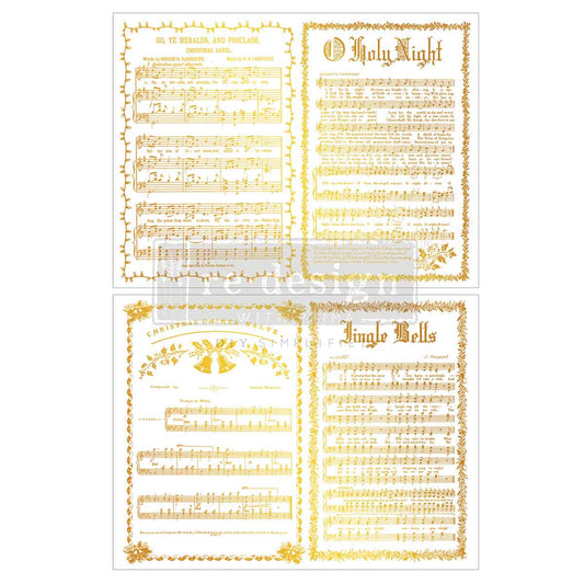 Re-Design with Prima, Middy Foil Transfers, Kacha, Gold Gilded, Yuletide Symphony, Christmas Music Sheets, 2026 Q4, 2 sheets, 8.5x11