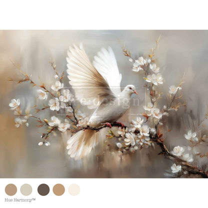 Re-Design with Prima Kacha Decoupage Fiber, Alabaster Grace, White Dove, Blossoms, Mixed Media, A1 23.4" x 33.1"
