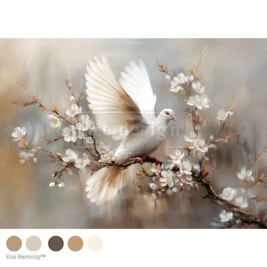 Re-Design with Prima Kacha Decoupage Fiber, Alabaster Grace, White Dove, Blossoms, Mixed Media, A1 23.4" x 33.1"
