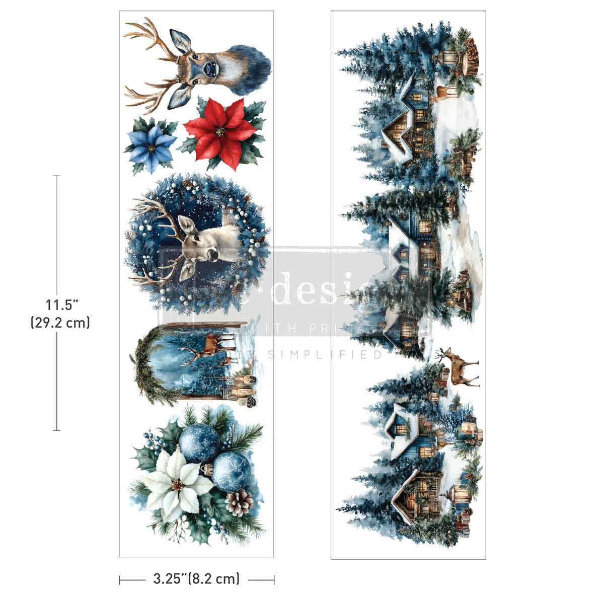 Re-Design with Prima, Rub on, Luxe Transfers, Blue Ridge Winter, Christmas Animals, Landscape, 2 sheets, 3.25″x11.5″, 2026 Q4