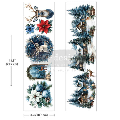 Re-Design with Prima, Rub on, Luxe Transfers, Blue Ridge Winter, Christmas Animals, Landscape, 2 sheets, 3.25″x11.5″, 2026 Q4