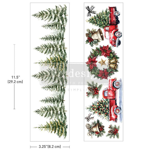 Re-Design with Prima, Rub on, Luxe Transfers, Hometown Holiday, Christmas, Vintage Truck, Pine Trees, 2 sheets, 3.25″x11.5″, 2026 Q4