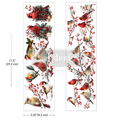 Re-Design with Prima, Rub on, Luxe Transfers, Hollywing Cardinals, Christmas, Holidays, 2 sheets, 3.25″x11.5″, 2026 Q3