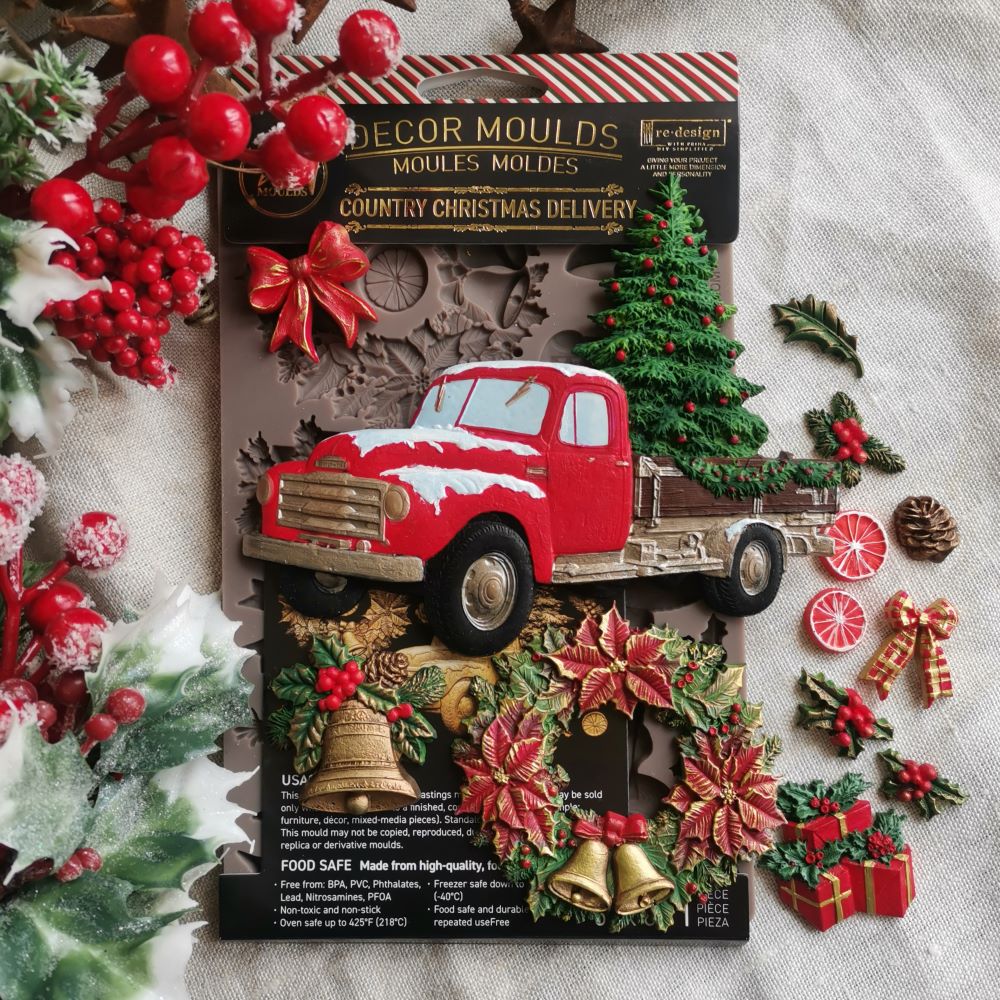 Redesign with Prima Silicone Mold, Country Christmas Delivery, Vintage Style Truck, Tree, Wreath, 5″x10″x8mm, Food Safe, 2026 Q4