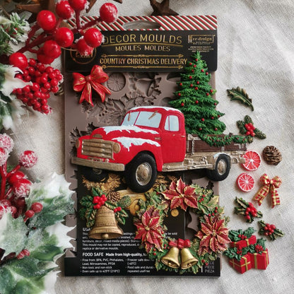 Redesign with Prima Silicone Mold, Country Christmas Delivery, Vintage Style Truck, Tree, Wreath, 5″x10″x8mm, Food Safe, 2026 Q4