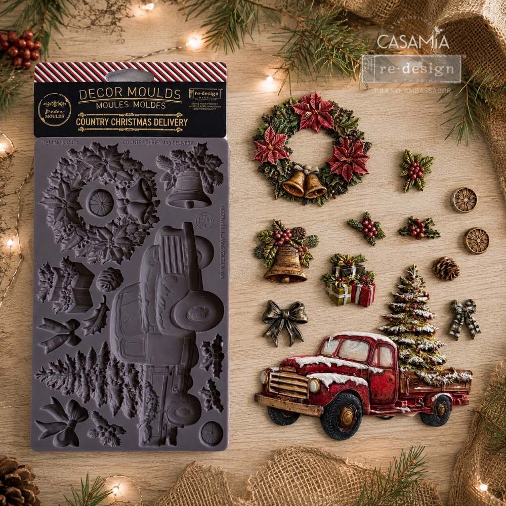 Redesign with Prima Silicone Mold, Country Christmas Delivery, Vintage Style Truck, Tree, Wreath, 5″x10″x8mm, Food Safe, 2026 Q4