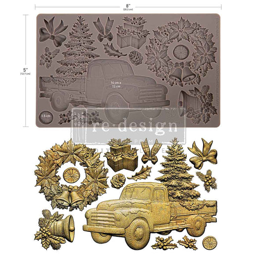 Redesign with Prima Silicone Mold, Country Christmas Delivery, Vintage Style Truck, Tree, Wreath, 5″x10″x8mm, Food Safe, 2026 Q4