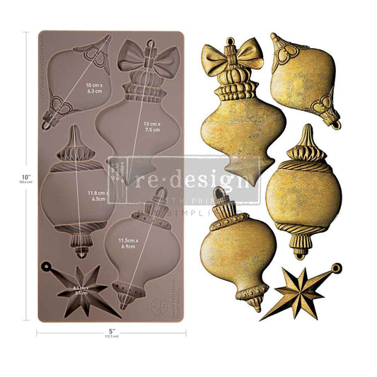 Redesign with Prima Silicone Mold, Decor Moulds, Winter Luxe Blanks, Vintage French Style Christmas Ornaments, 5″x10″x8mm, Food Safe