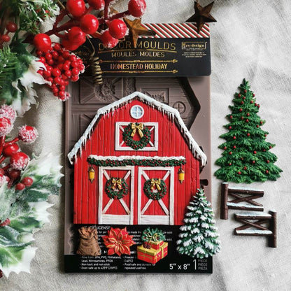 Redesign with Prima Silicone Mold, Country Christmas, Homestead Holiday, Barn,  Pine Trees,  5″x10″x8mm, Food Safe, 2026 Q4
