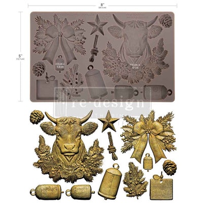 Redesign with Prima Silicone Mold, Decor Moulds, Winter Barnstead, Cows, Farmhouse Christmas Style, 1 pc, 5″x8″x8mm, Food Safe, 2026 Q3