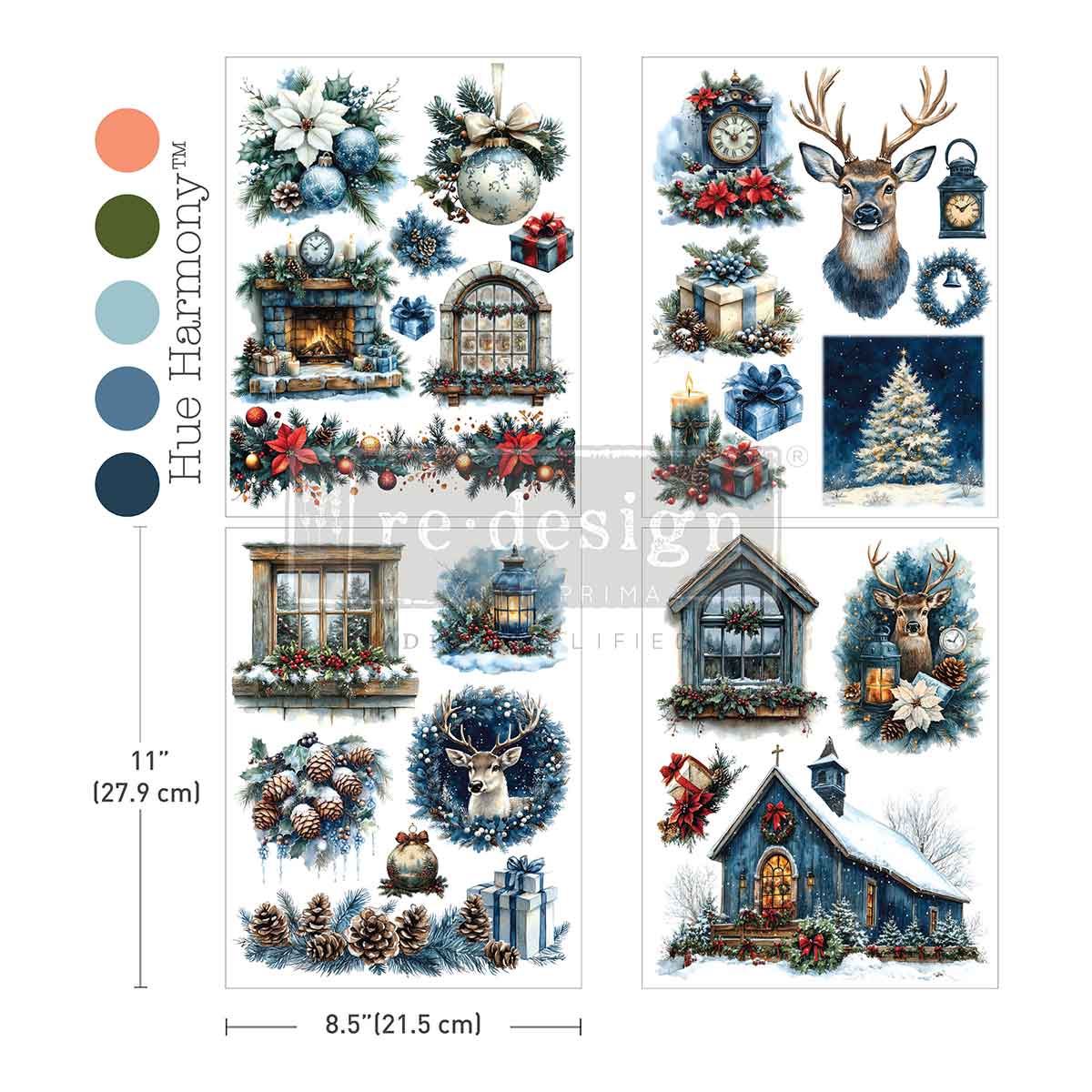 Re-Design with Prima, Middy Plus Transfers, Quiet Country Blue, 3 sheets + 1 bonus sheet, 8.5″x11