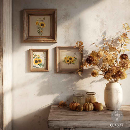Re-Design with Prima, H2O Water Rub-on Transfers, Rustic Amber Petals, Sunflowers, 1 sheet, 8.5″x11″, Crafts