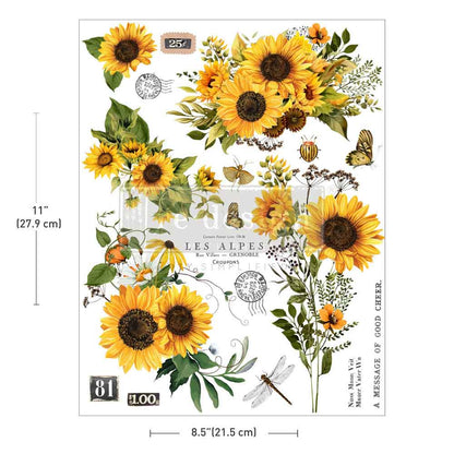 Re-Design with Prima, H2O Water Rub-on Transfers, Rustic Amber Petals, Sunflowers, 1 sheet, 8.5″x11″, Crafts