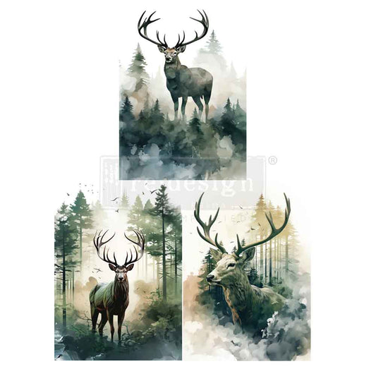 Re-Design with Prima A3 Decoupage Fiber Pack, Vapor & Velvet, 2026 Q3, Stag Watercolor Portraits, 3 Sheets, 11.7″x16.5″, Mixed Media