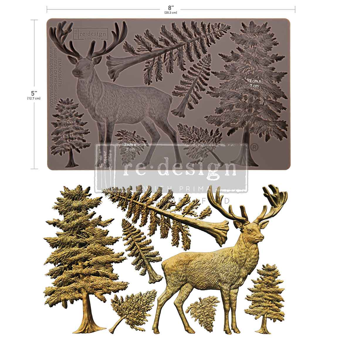 Redesign with Prima Silicone Mold, Stag Of The Highlands, Animals, Trees, 5″x10″x8mm, Food Safe, 2026 Q4