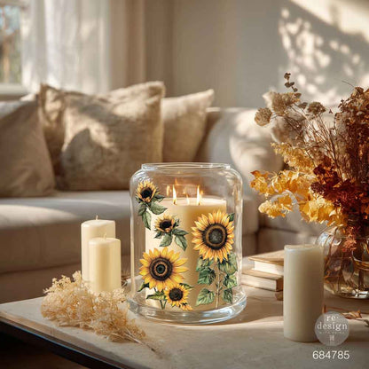 Re-Design with Prima, Rub on, Luxe Transfers, Sun-Drenched Harvest, Sunflowers, 2 sheets, 3.25″x11.5″, 2026 Q3