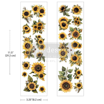 Re-Design with Prima, Rub on, Luxe Transfers, Sun-Drenched Harvest, Sunflowers, 2 sheets, 3.25″x11.5″, 2026 Q3