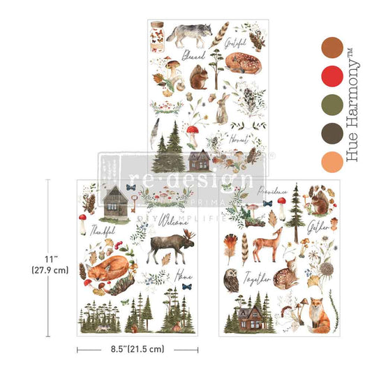 Re-Design with Prima, Middy Transfers, The Forager’s Retreat, Woodland Animals, Rustic Vintage Style, 3 sheets, 8.5″x11, 2026 Q3