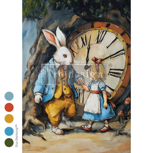 Re-Design with Prima, Decoupage Fiber – The Appointment Of Always – 1 sheet, A3 11.7″x16.5″, Alice, White Rabbit, Wonderland