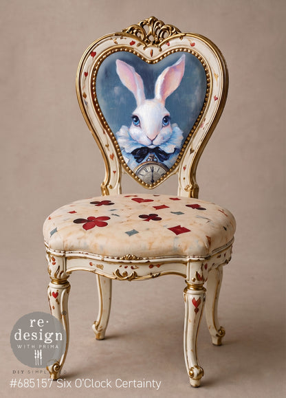 Re-Design with Prima, Decoupage Fiber – Six O’Clock Certainty  – 1 sheet, A3 11.7″x16.5″, Alice, White Rabbit, Wonderland