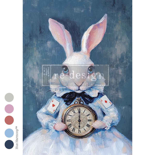 Re-Design with Prima, Decoupage Fiber – Six O’Clock Certainty  – 1 sheet, A3 11.7″x16.5″, Alice, White Rabbit, Wonderland
