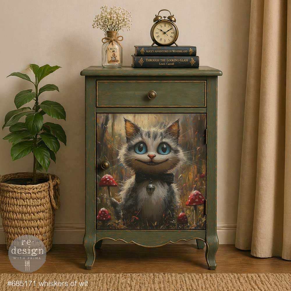Re-Design with Prima, Decoupage Fiber – Whiskers Of Wit – 1 sheet, A3 11.7″x16.5″, Cheshire Cat, Wonderland