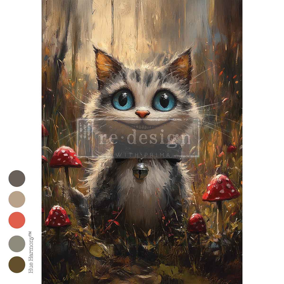 Re-Design with Prima, Decoupage Fiber – Whiskers Of Wit – 1 sheet, A3 11.7″x16.5″, Cheshire Cat, Wonderland