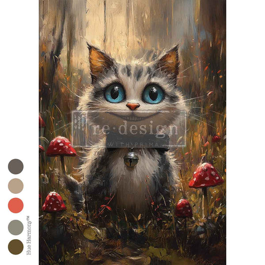Re-Design with Prima, Decoupage Fiber – Whiskers Of Wit – 1 sheet, A3 11.7″x16.5″, Cheshire Cat, Wonderland