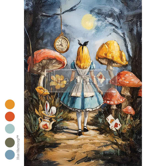 Re-Design with Prima, Decoupage Fiber – A Trail Of Hearts & Hares – 1 sheet, A3 11.7″x16.5″, Alice, Wonderland, Whimsical