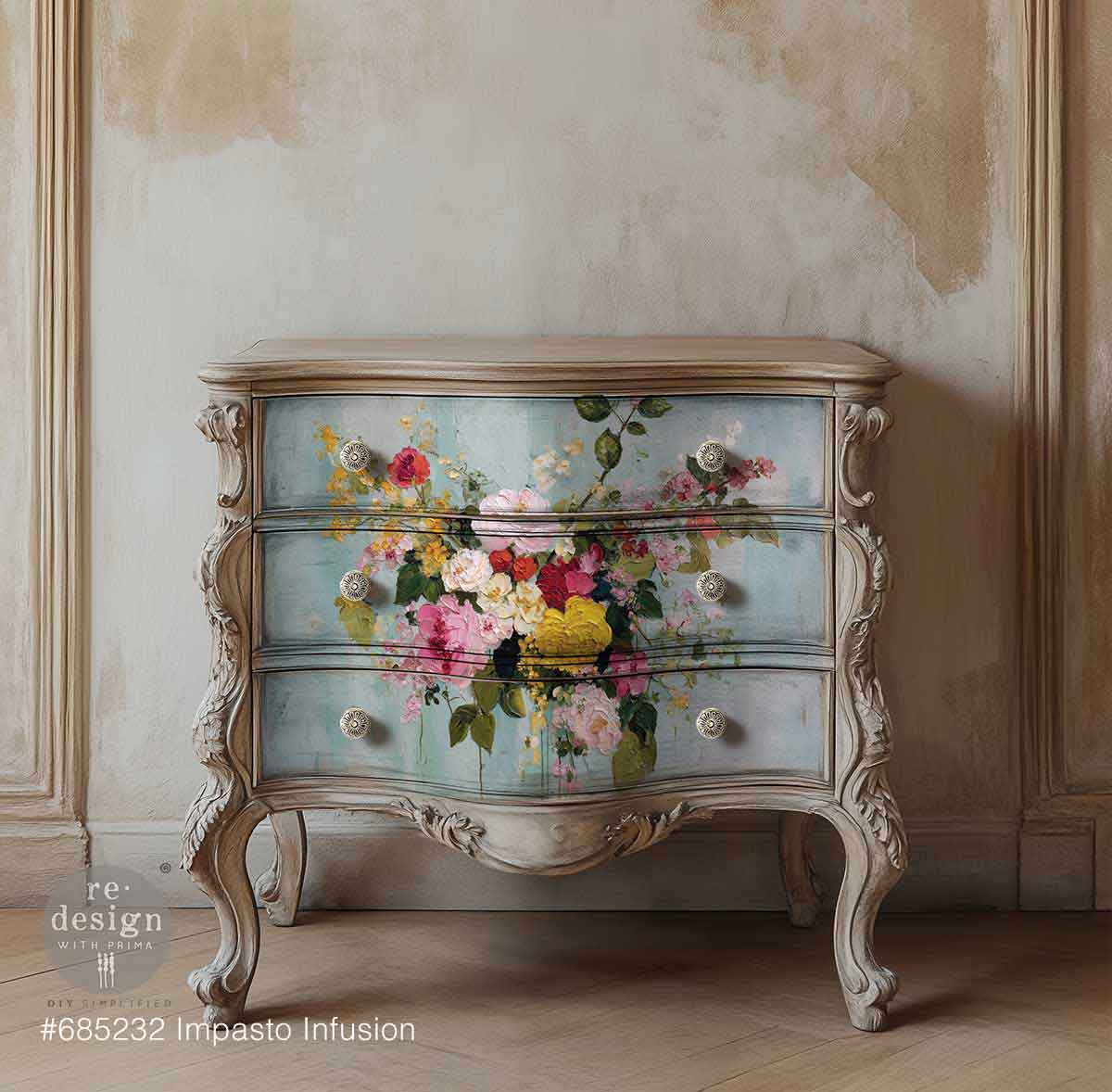 Re-Design with Prima Decoupage Decor Tissue Fiber Pack, 19.5″x30″, Impasto Infusion, Textured Florals, Mixed Media, DIY Furniture