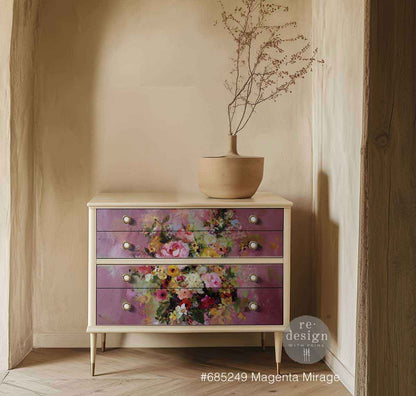 Re-Design with Prima Decoupage Decor Tissue Fiber Pack, 19.5″x30″, Magenta Mirage, Pink Roses Florals, Mixed Media, DIY Furniture