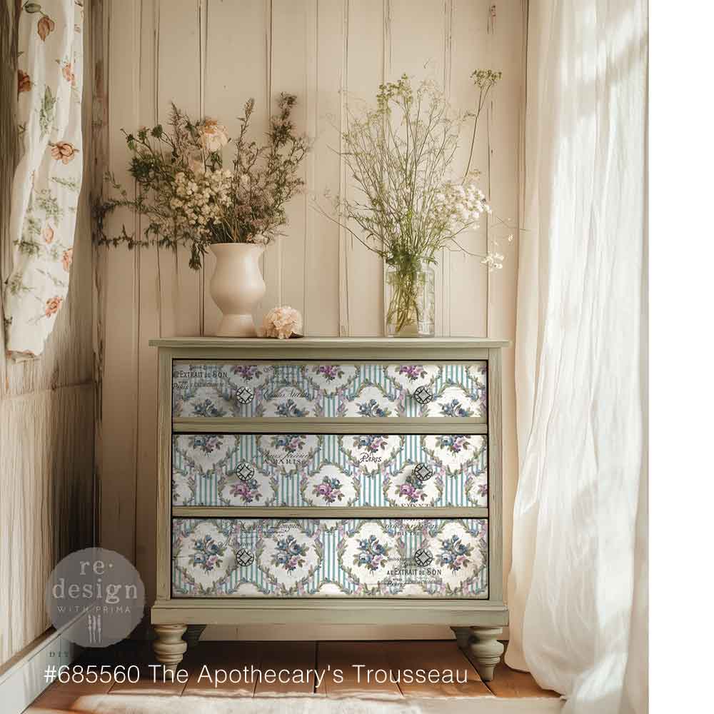 Re-Design with Prima Decoupage Fiber Paper, The Apothecary’s Trousseau, French Floral Inspired, 1 sheet, 19.5″x30″