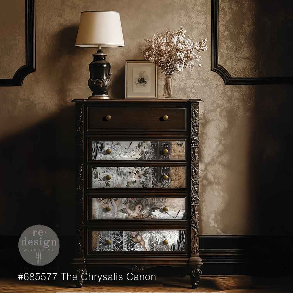 Re-Design with Prima Decoupage Fiber Paper, The Chrysalis Canon, Cherub, Antique Typography, Florals, Distressed, 1 sheet, 19.5″x30″