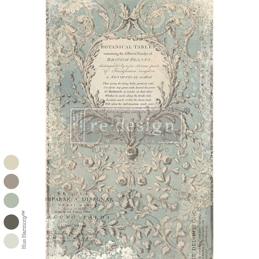 Re-Design with Prima Decoupage Fiber Paper, Linnaeus’s Ghost, French Inspired, Floral, Scrollwork, Vintage History, 1 sheet, 19.5″x30″
