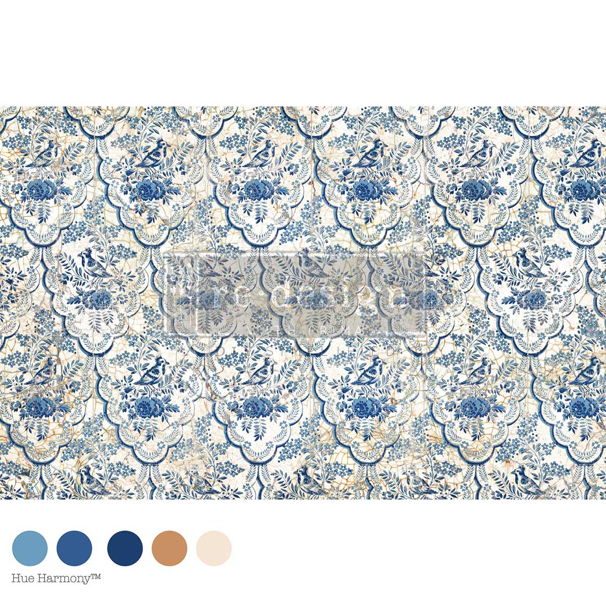 Re-Design with Prima Decoupage Fiber Paper, Delft Aviary, Blue and White, European, Dutch Delftware, 1 sheet, 19.5″x30″