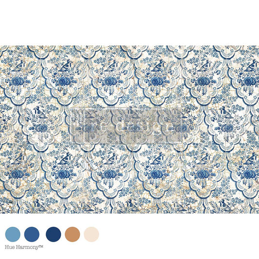 Re-Design with Prima Decoupage Fiber Paper, Delft Aviary, Blue and White, European, Dutch Delftware, 1 sheet, 19.5″x30″